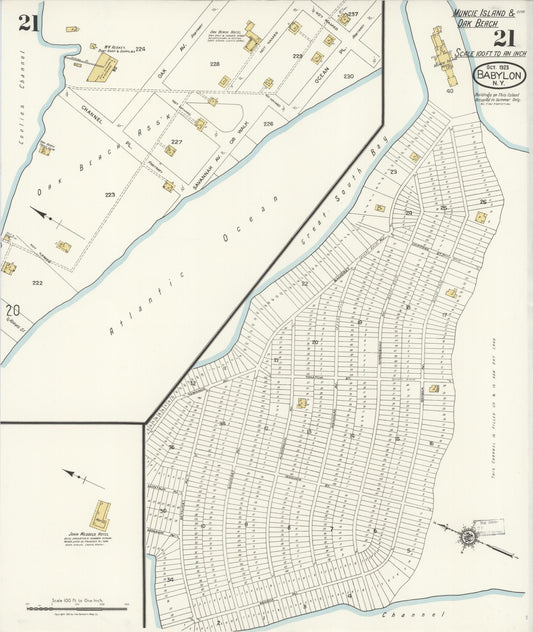 Sanborn Fire Insurance Map from Babylon, Suffolk County, New York (1923), Sheet #0021 - Historic Sanborn Fire Insurance Map Print, vintage old map wall art, antique decor, genealogy gift, New York New York map