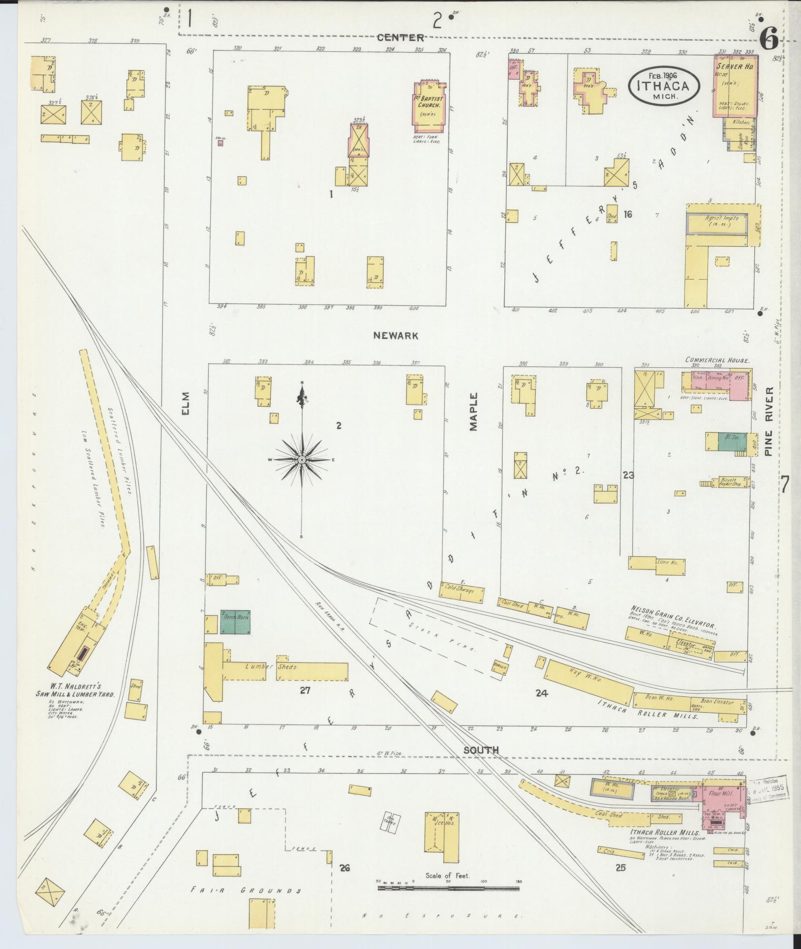 Sanborn Fire Insurance Map from Ithaca, Gratiot County, Michigan (1906), Sheet #0006 - Complete Map Set gallery image, historic Sanborn map, vintage wall art, Michigan Michigan