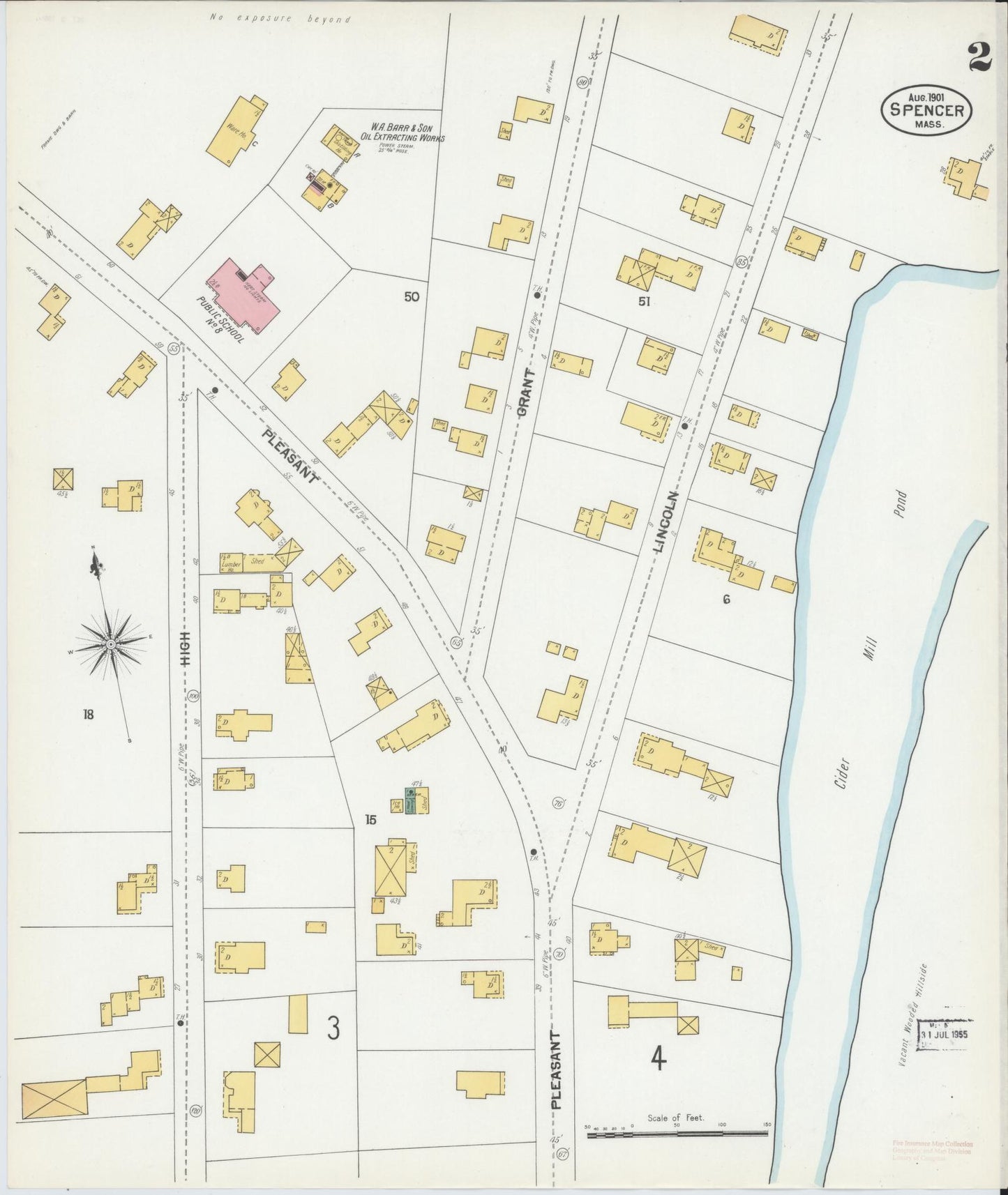 Sanborn Fire Insurance Map from Spencer, Worcester County, Massachusetts (1901), Sheet #0002 - Complete Map Set gallery image, historic Sanborn map, vintage wall art, Massachusetts Massachusetts