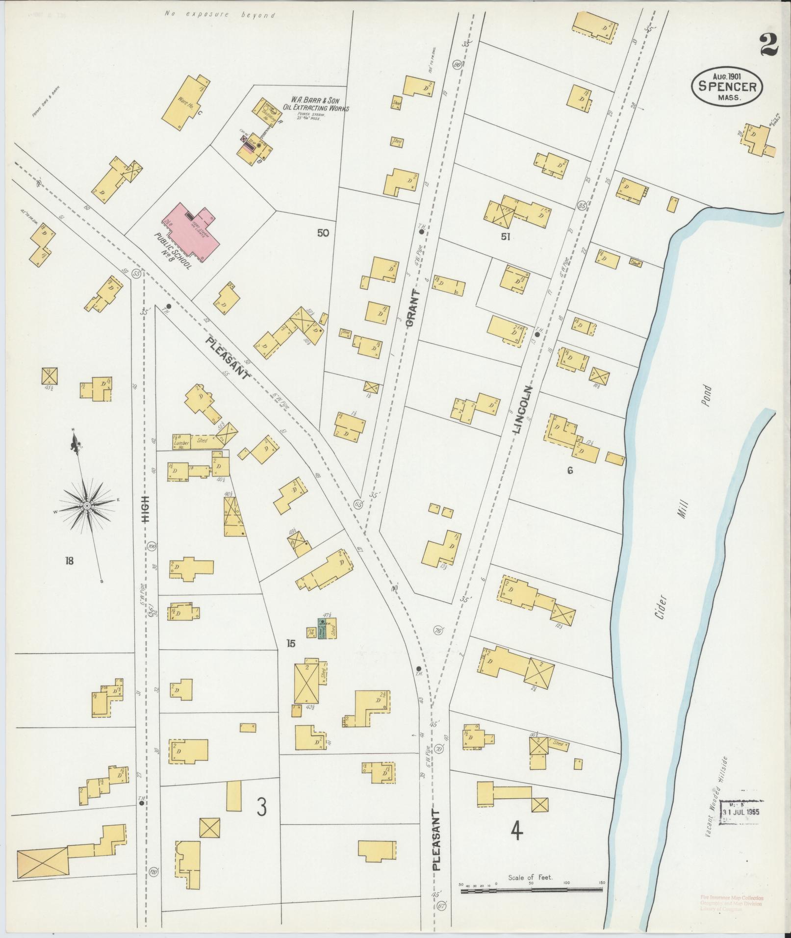 Sanborn Fire Insurance Map from Spencer, Worcester County, Massachusetts (1901), Sheet #0002 - Complete Map Set gallery image, historic Sanborn map, vintage wall art, Massachusetts Massachusetts