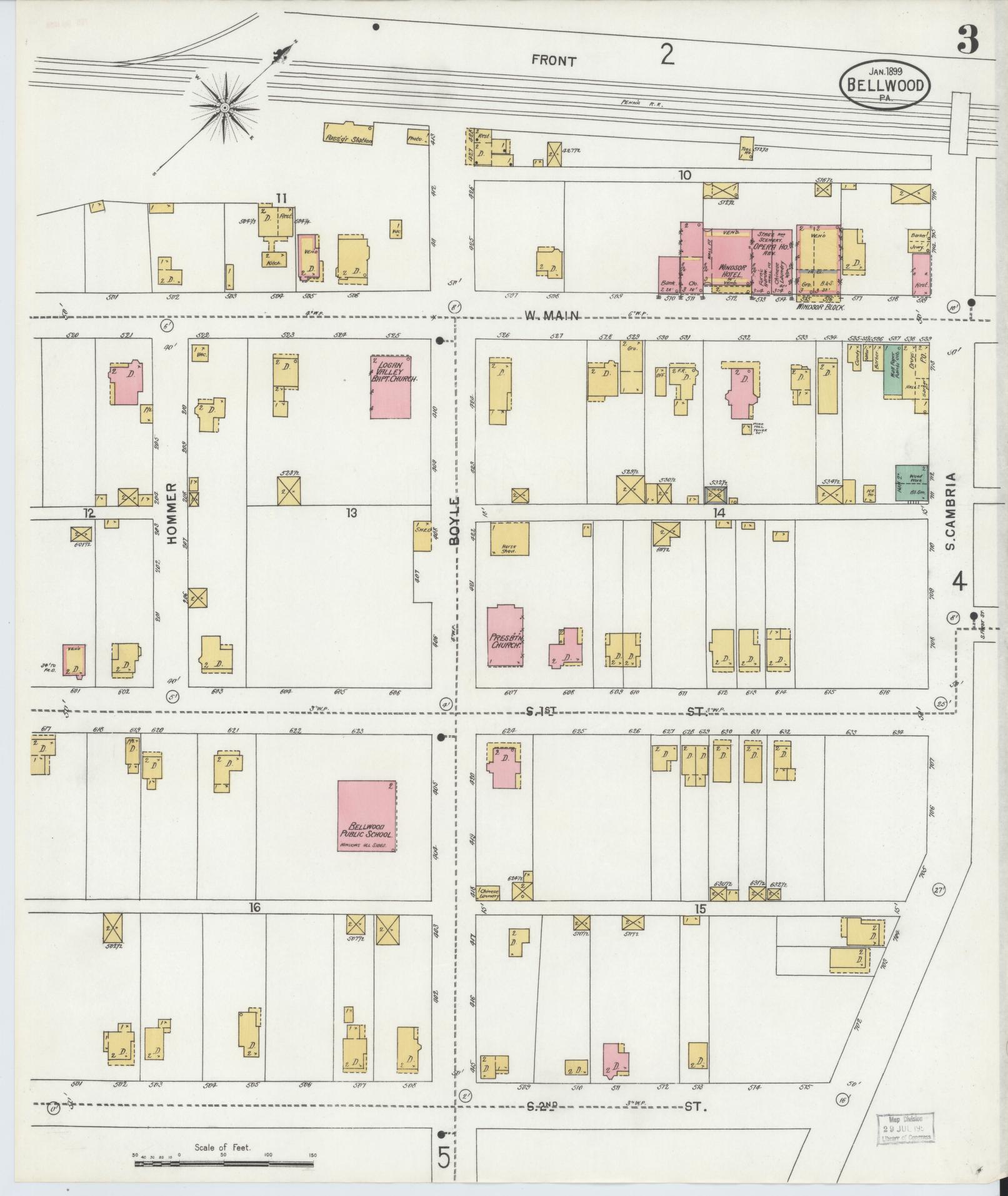 Sanborn Fire Insurance Map from Bellwood, Blair County, Pennsylvania (1899), Sheet #0003 - Historic Sanborn Fire Insurance Map Print, vintage old map wall art, antique decor, genealogy gift, Pennsylvania Pennsylvania map