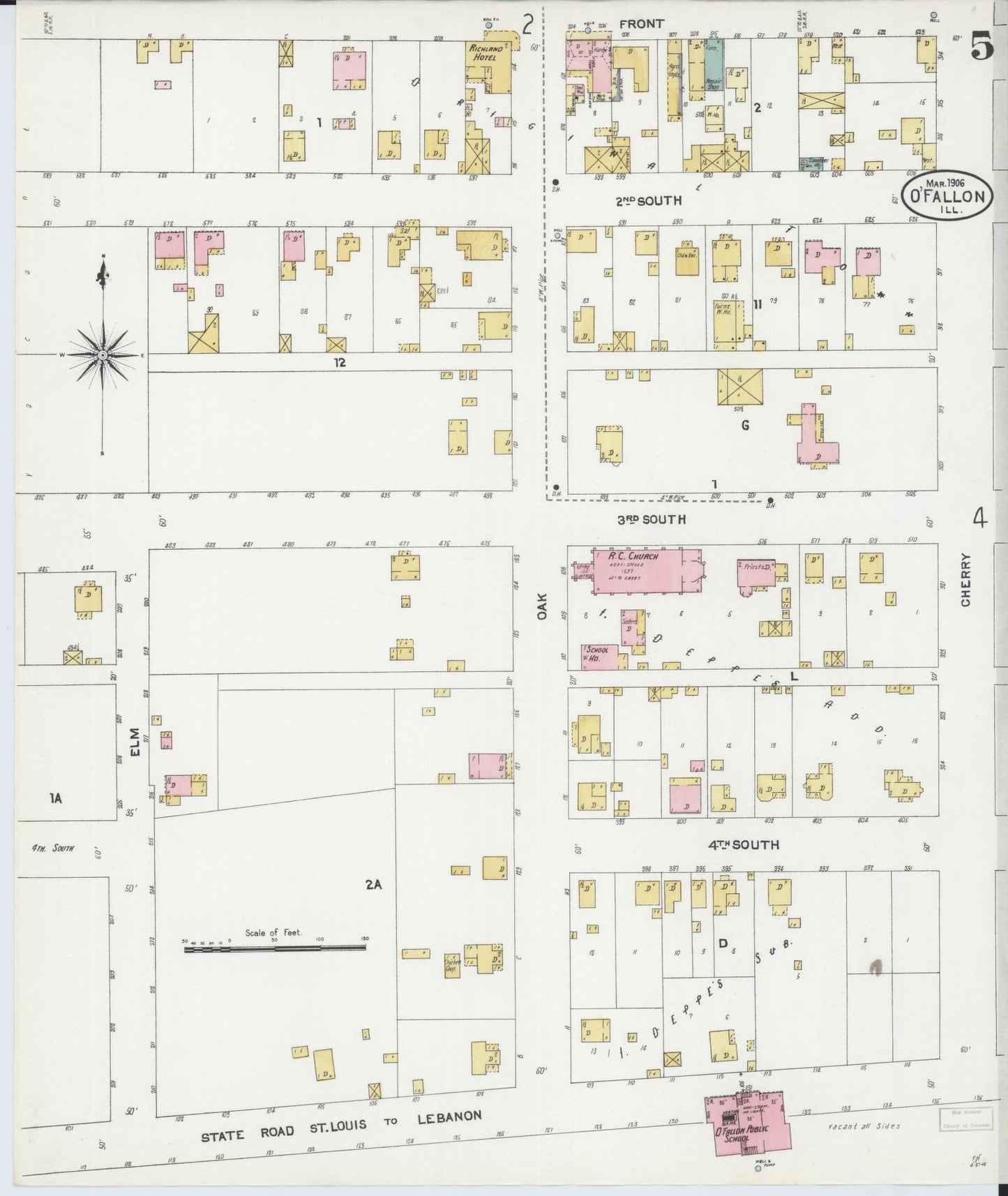 Sanborn Fire Insurance Map from O'Fallon, Saint Clair County, Illinois (1906), Sheet #0005 - Historic Sanborn Fire Insurance Map Print, vintage old map wall art, antique decor, genealogy gift, Illinois Illinois map