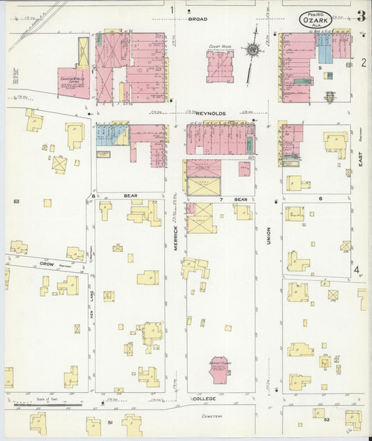 Sanborn Fire Insurance Map from Ozark, Dale County, Alabama (1910), Sheet #0003 - Historic Sanborn Fire Insurance Map Print, vintage old map wall art, antique decor, genealogy gift, Alabama Alabama map