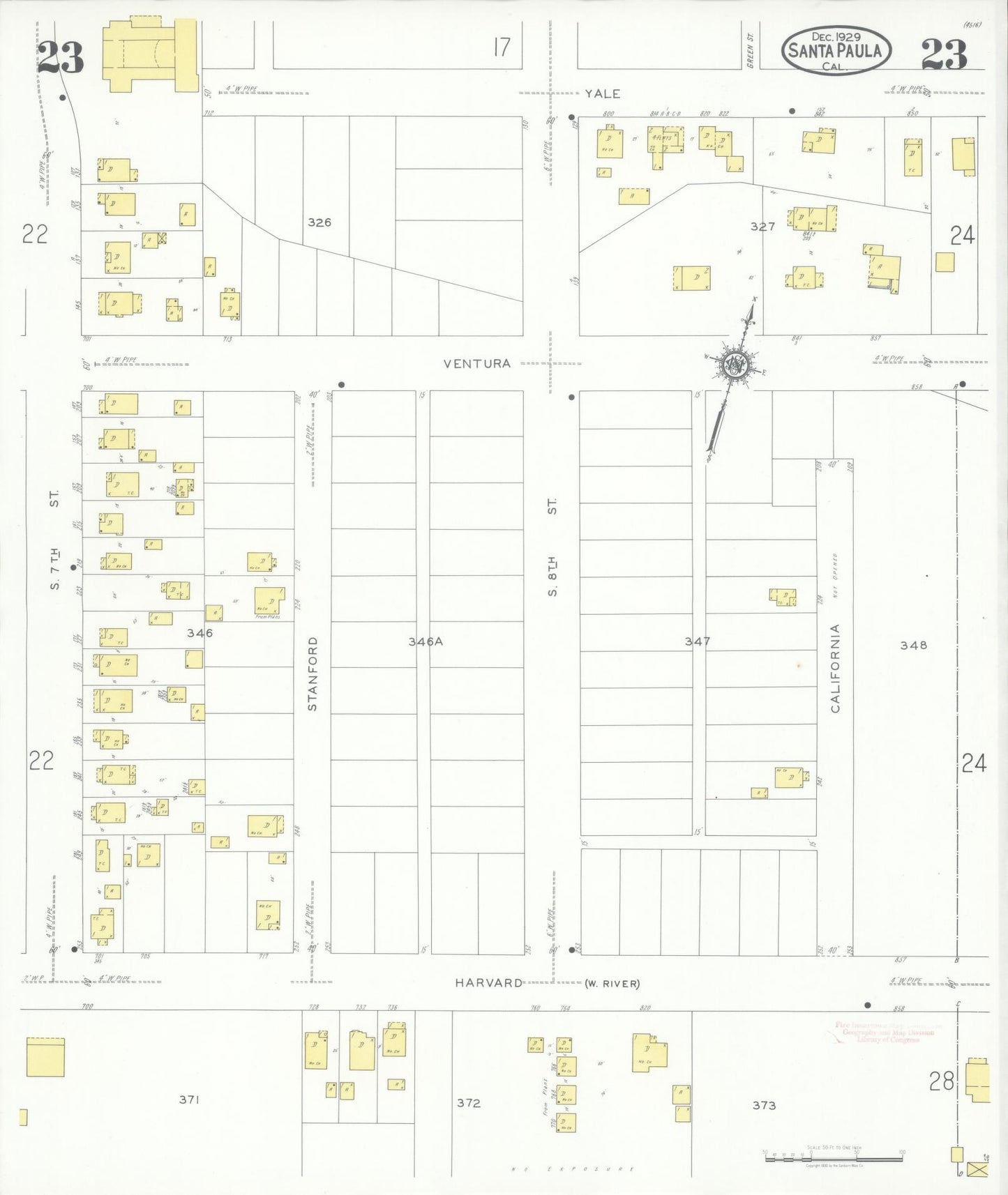 Sanborn Fire Insurance Map from Santa Paula, Ventura County, California (1929), Sheet #0023 - Complete Map Set gallery image, historic Sanborn map, vintage wall art, California California