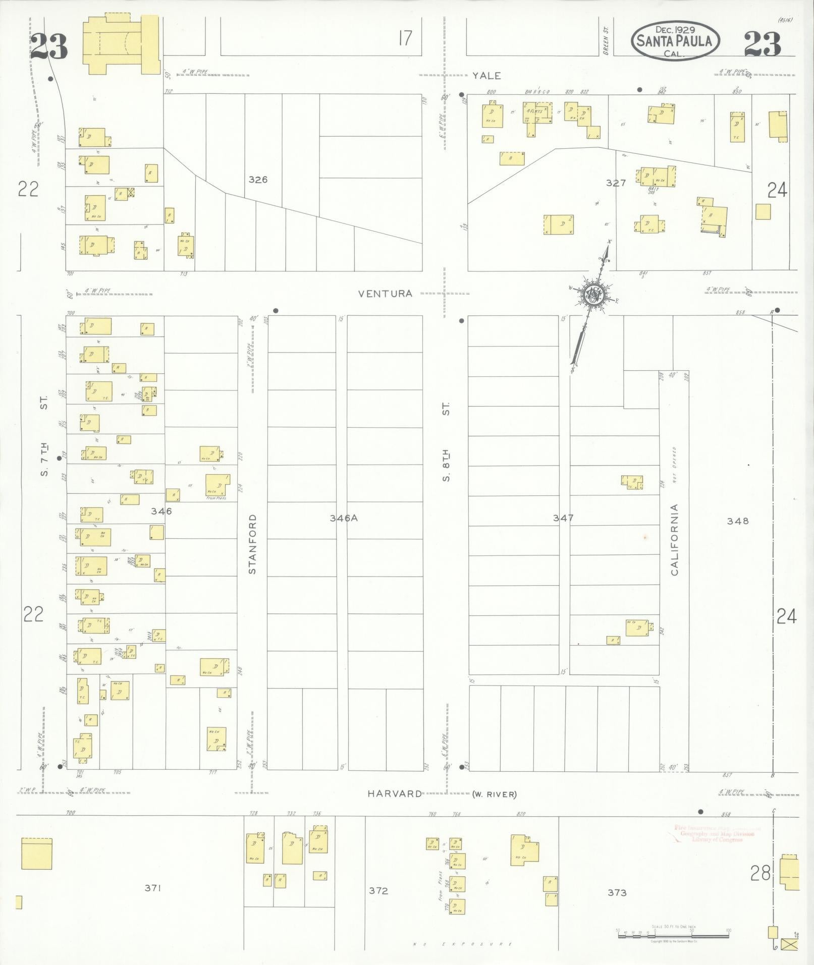 Sanborn Fire Insurance Map from Santa Paula, Ventura County, California (1929), Sheet #0023 - Complete Map Set gallery image, historic Sanborn map, vintage wall art, California California