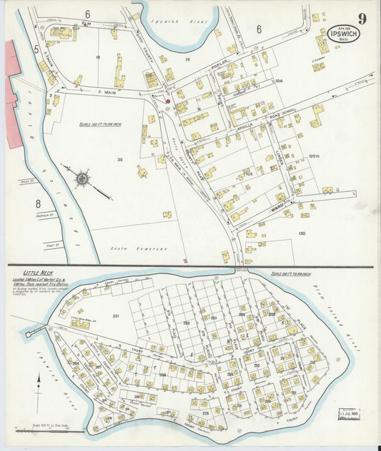 Sanborn Fire Insurance Map from Ipswich, Essex County, Massachusetts (1916), Sheet #0009 - Historic Sanborn Fire Insurance Map Print, vintage old map wall art, antique decor, genealogy gift, Massachusetts Massachusetts map