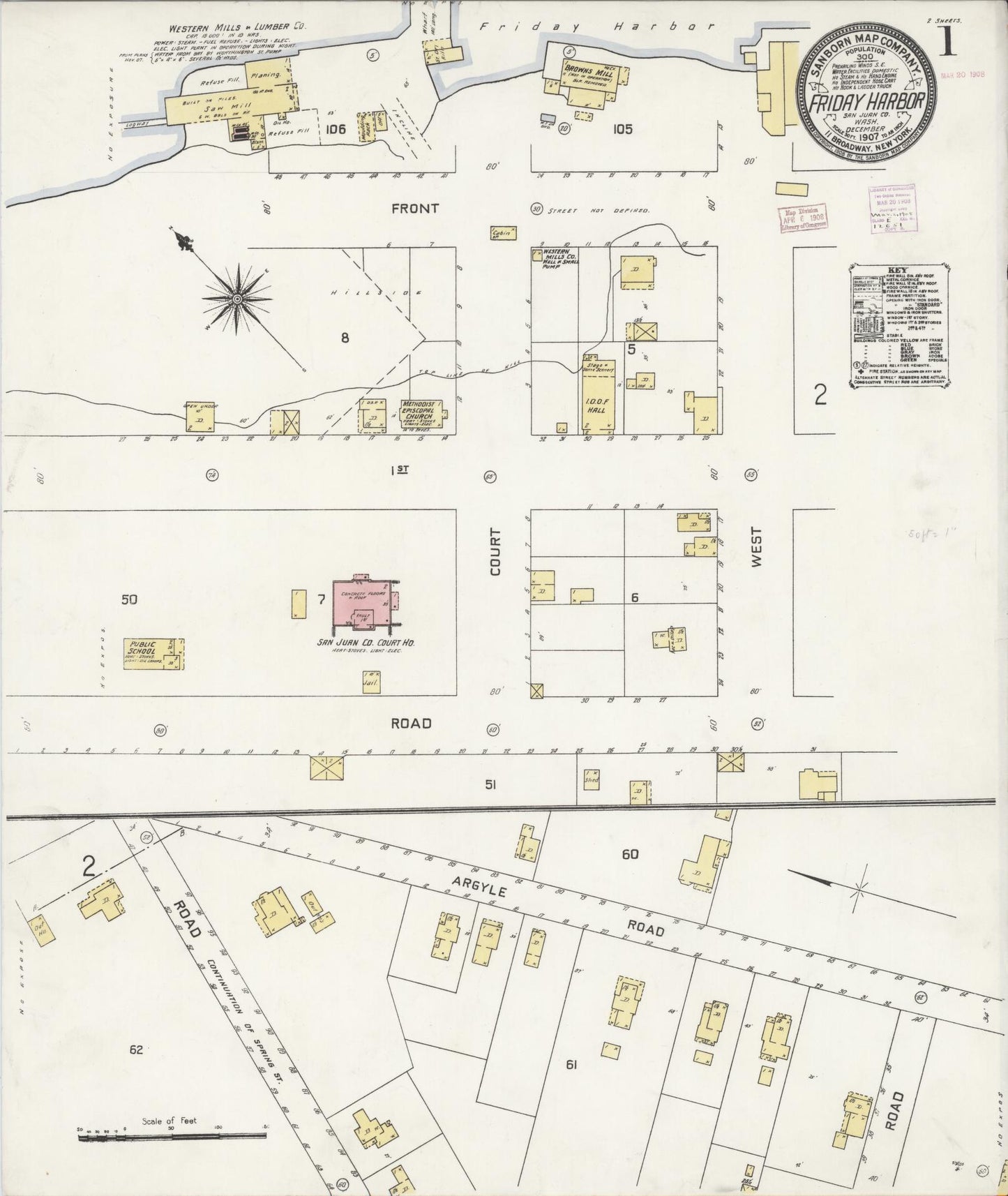 Sanborn Fire Insurance Map from Friday Harbor, San Juan County, Washington (1907), Sheet #0001 - Complete Map Set gallery image, historic Sanborn map, vintage wall art, Washington Washington