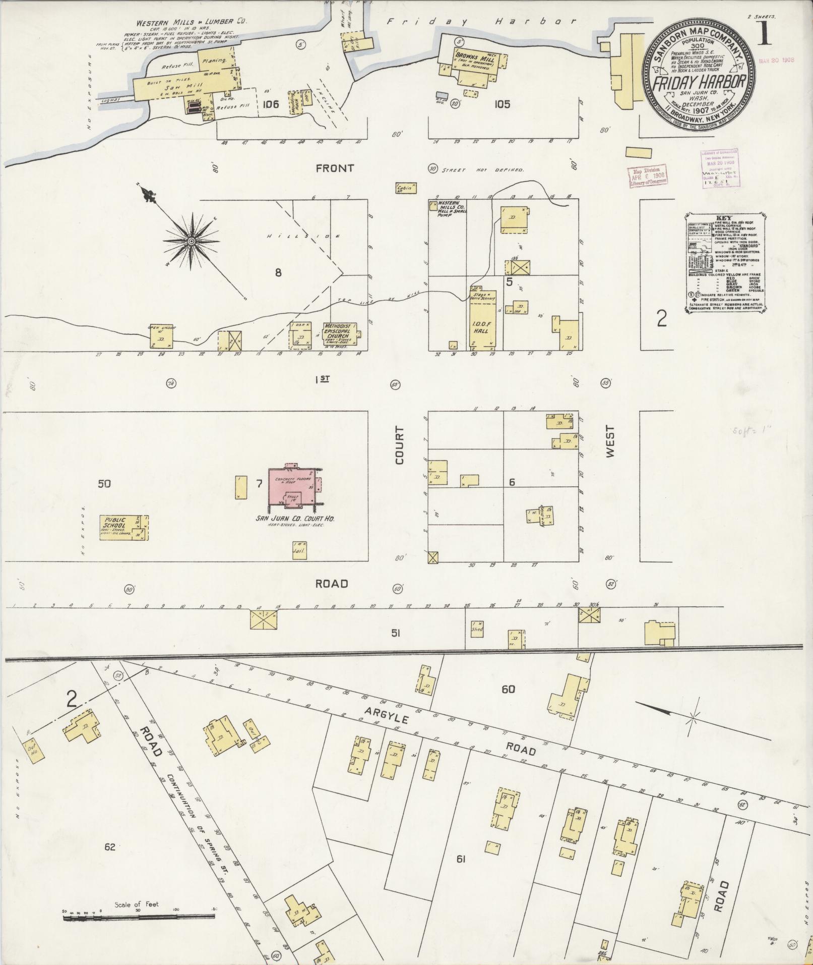 Sanborn Fire Insurance Map from Friday Harbor, San Juan County, Washington (1907), Sheet #0001 - Complete Map Set gallery image, historic Sanborn map, vintage wall art, Washington Washington