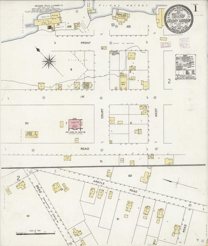 Sanborn Fire Insurance Map from Friday Harbor, San Juan County, Washington (1907), Sheet #0001 - Complete Map Set gallery image, historic Sanborn map, vintage wall art, Washington Washington