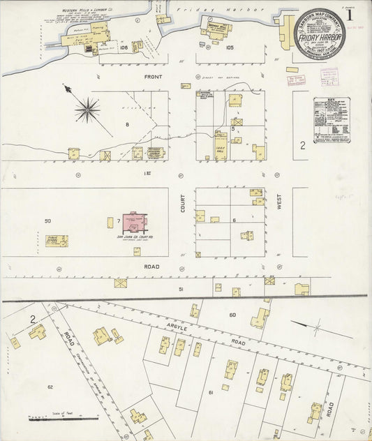 Sanborn Fire Insurance Map from Friday Harbor, San Juan County, Washington (1907), Sheet #0001 - Complete Map Set gallery image, historic Sanborn map, vintage wall art, Washington Washington