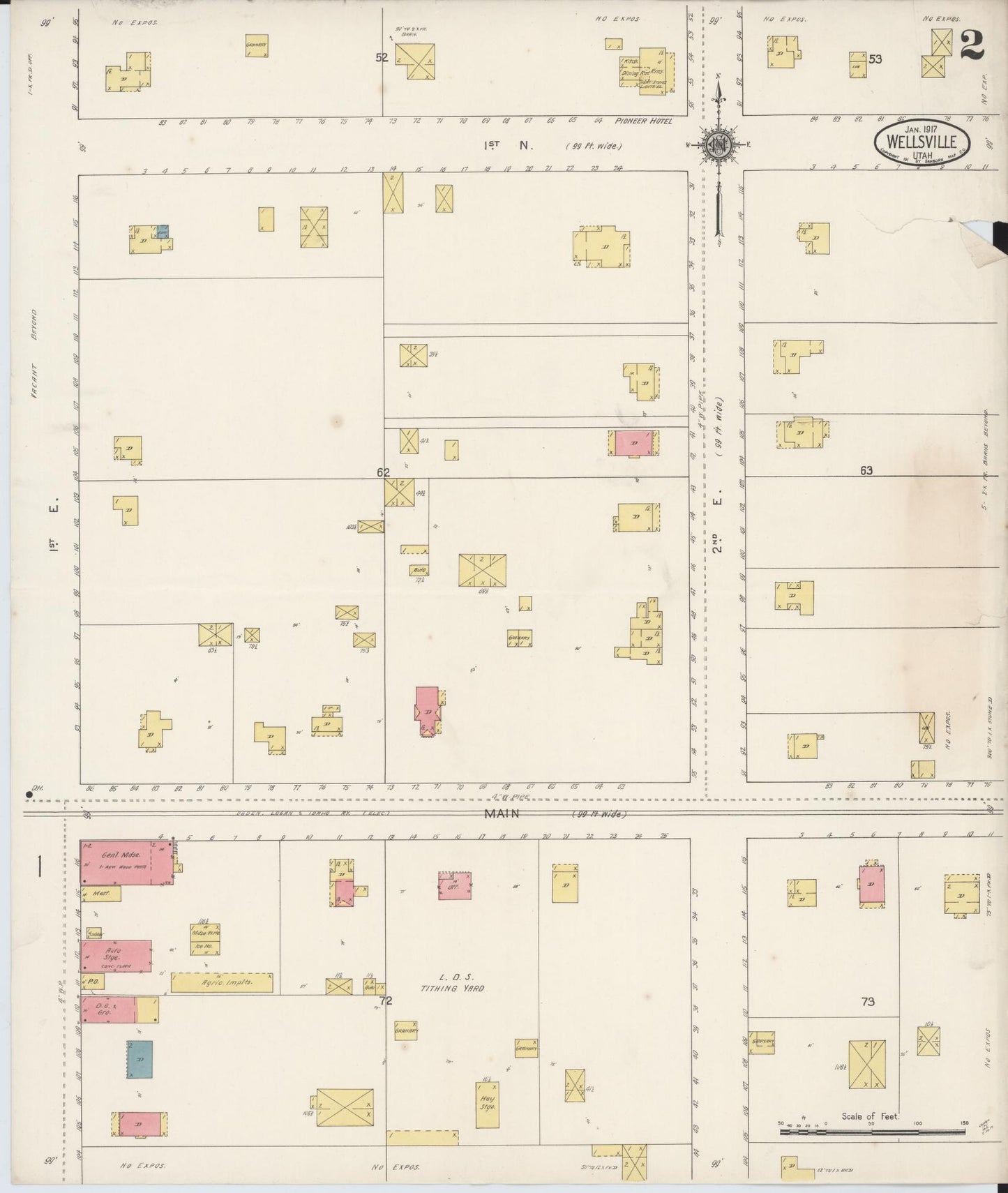 Sanborn Fire Insurance Map from Wellsville, Cache County, Utah (1917), Sheet #0002 - Complete Map Set gallery image, historic Sanborn map, vintage wall art, Utah Utah
