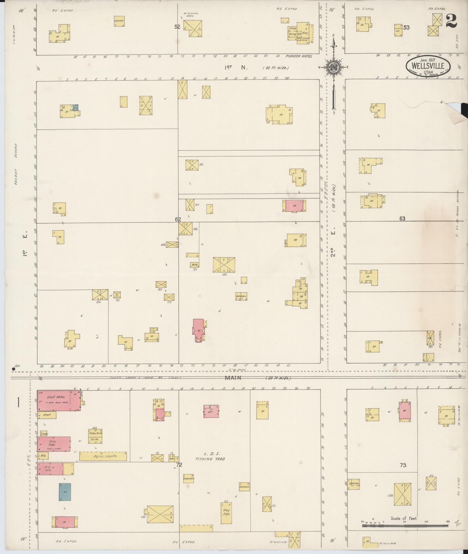 Sanborn Fire Insurance Map from Wellsville, Cache County, Utah (1917), Sheet #0002 - Complete Map Set gallery image, historic Sanborn map, vintage wall art, Utah Utah