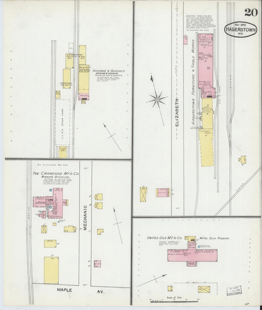 Sanborn Fire Insurance Map from Hagerstown, Washington County, Maryland (1892), Sheet #0020 - Historic Sanborn Fire Insurance Map Print, vintage old map wall art, antique decor, genealogy gift, Maryland Maryland map