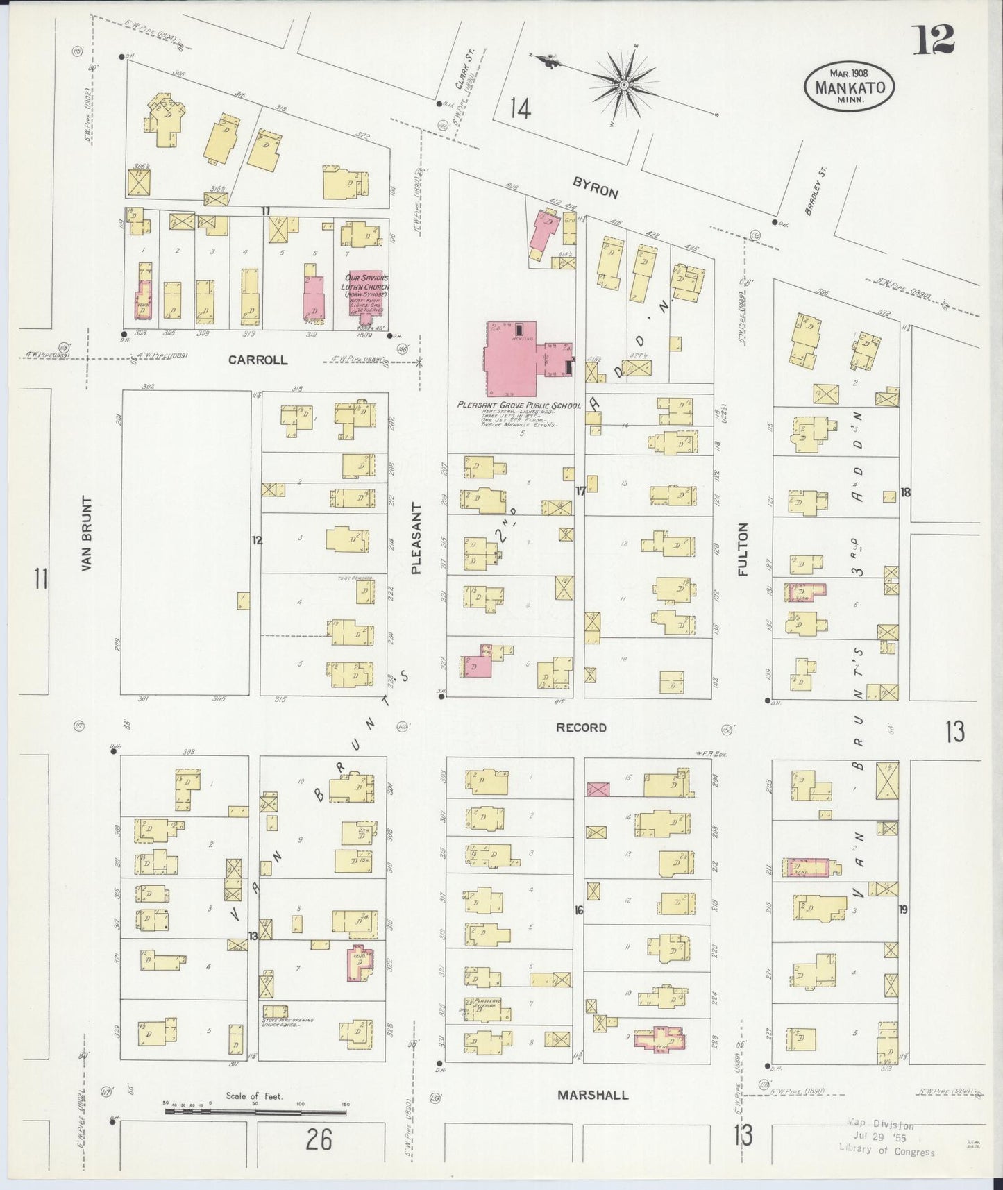 Sanborn Fire Insurance Map from Mankato, Blue Earth County, Minnesota (1908), Sheet #0012 - Historic Sanborn Fire Insurance Map Print, vintage old map wall art, antique decor, genealogy gift, Minnesota Minnesota map