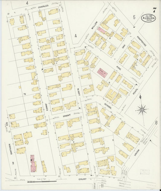 Sanborn Fire Insurance Map from Auburn, Androscoggin County, Maine (1908), Sheet #0007 - Historic Sanborn Fire Insurance Map Print, vintage old map wall art, antique decor, genealogy gift, Maine Maine map