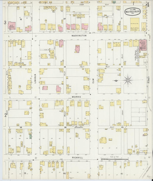 Sanborn Fire Insurance Map from Waynesburg, Greene County, Pennsylvania (1896), Sheet #0004 - Historic Sanborn Fire Insurance Map Print, vintage old map wall art, antique decor, genealogy gift, Pennsylvania Pennsylvania map