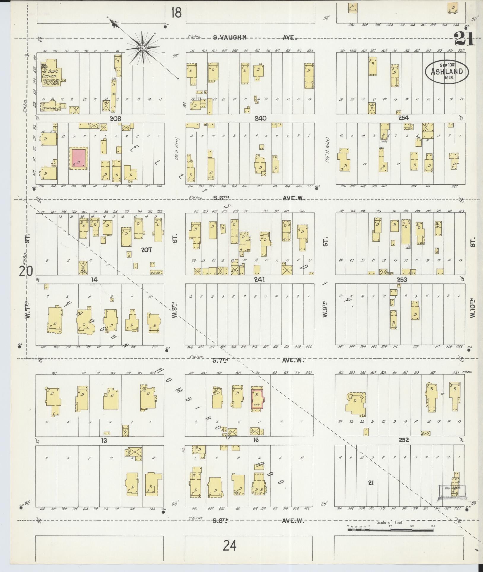 Sanborn Fire Insurance Map from Ashland, Ashland County, Wisconsin (1901), Sheet #0021 - Historic Sanborn Fire Insurance Map Print, vintage old map wall art, antique decor, genealogy gift, Wisconsin Wisconsin map