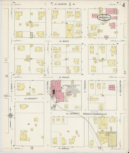 Sanborn Fire Insurance Map from Marshall, Harrison County, Texas (1915), Sheet #0004 - Complete Map Set gallery image, historic Sanborn map, vintage wall art, Texas Texas