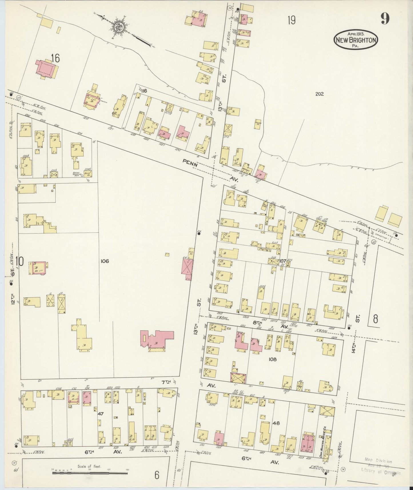 Sanborn Fire Insurance Map from New Brighton, Beaver County, Pennsylvania (1913), Sheet #0009 - Complete Map Set gallery image, historic Sanborn map, vintage wall art, Pennsylvania Pennsylvania