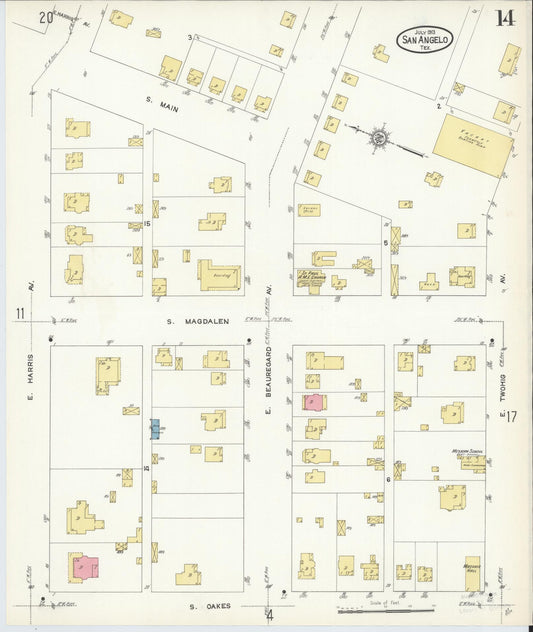 Sanborn Fire Insurance Map from San Angelo, Tom Green County, Texas (1913), Sheet #0014 - Historic Sanborn Fire Insurance Map Print, vintage old map wall art, antique decor, genealogy gift, Texas Texas map