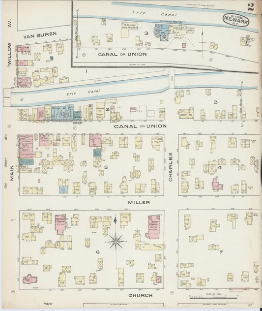 Sanborn Fire Insurance Map from Newark, Wayne County, New York (1885), Sheet #0002 - Historic Sanborn Fire Insurance Map Print, vintage old map wall art, antique decor, genealogy gift, New York New York map