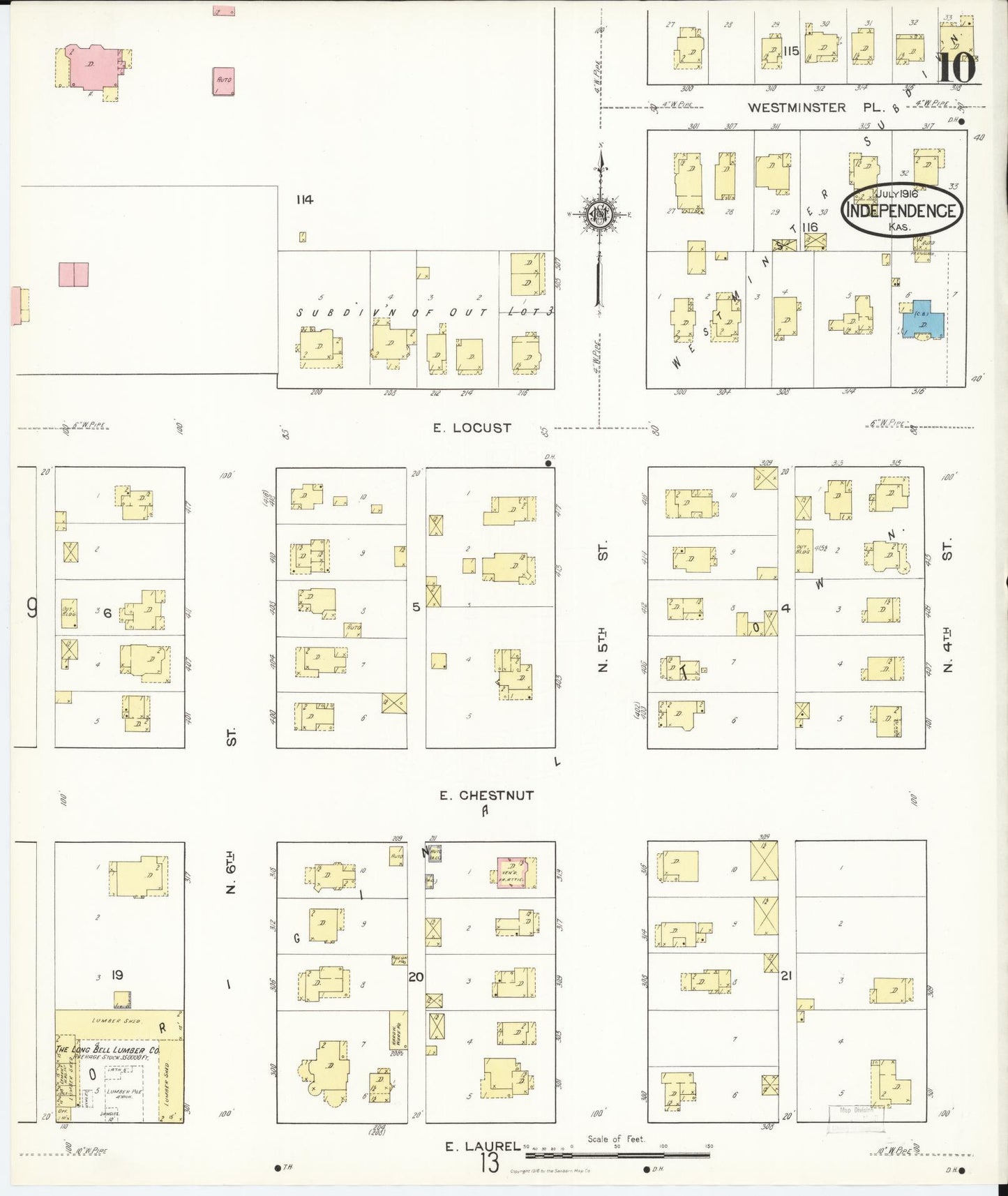Sanborn Fire Insurance Map from Independence, Montgomery County, Kansas (1916), Sheet #0010 - Historic Sanborn Fire Insurance Map Print, vintage old map wall art, antique decor, genealogy gift, Kansas Kansas map