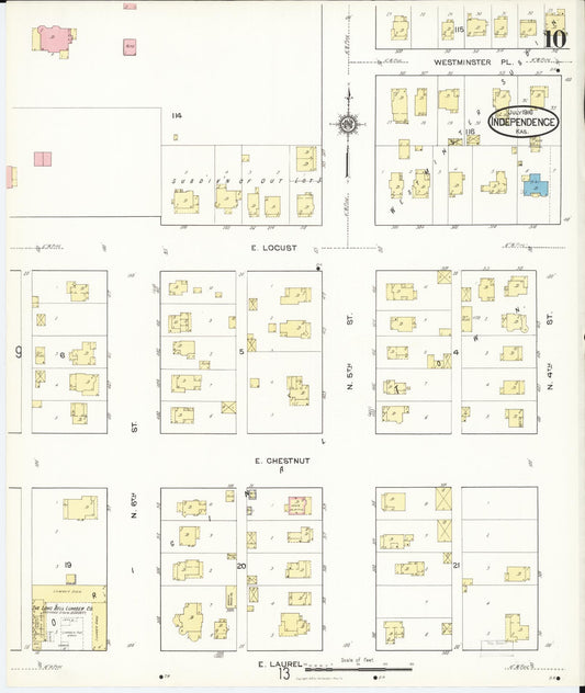 Sanborn Fire Insurance Map from Independence, Montgomery County, Kansas (1916), Sheet #0010 - Historic Sanborn Fire Insurance Map Print, vintage old map wall art, antique decor, genealogy gift, Kansas Kansas map
