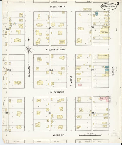 Sanborn Fire Insurance Map from Mcpherson, Mcpherson County, Kansas (1887), Sheet #0005 - Complete Map Set gallery image, historic Sanborn map, vintage wall art, Kansas Kansas