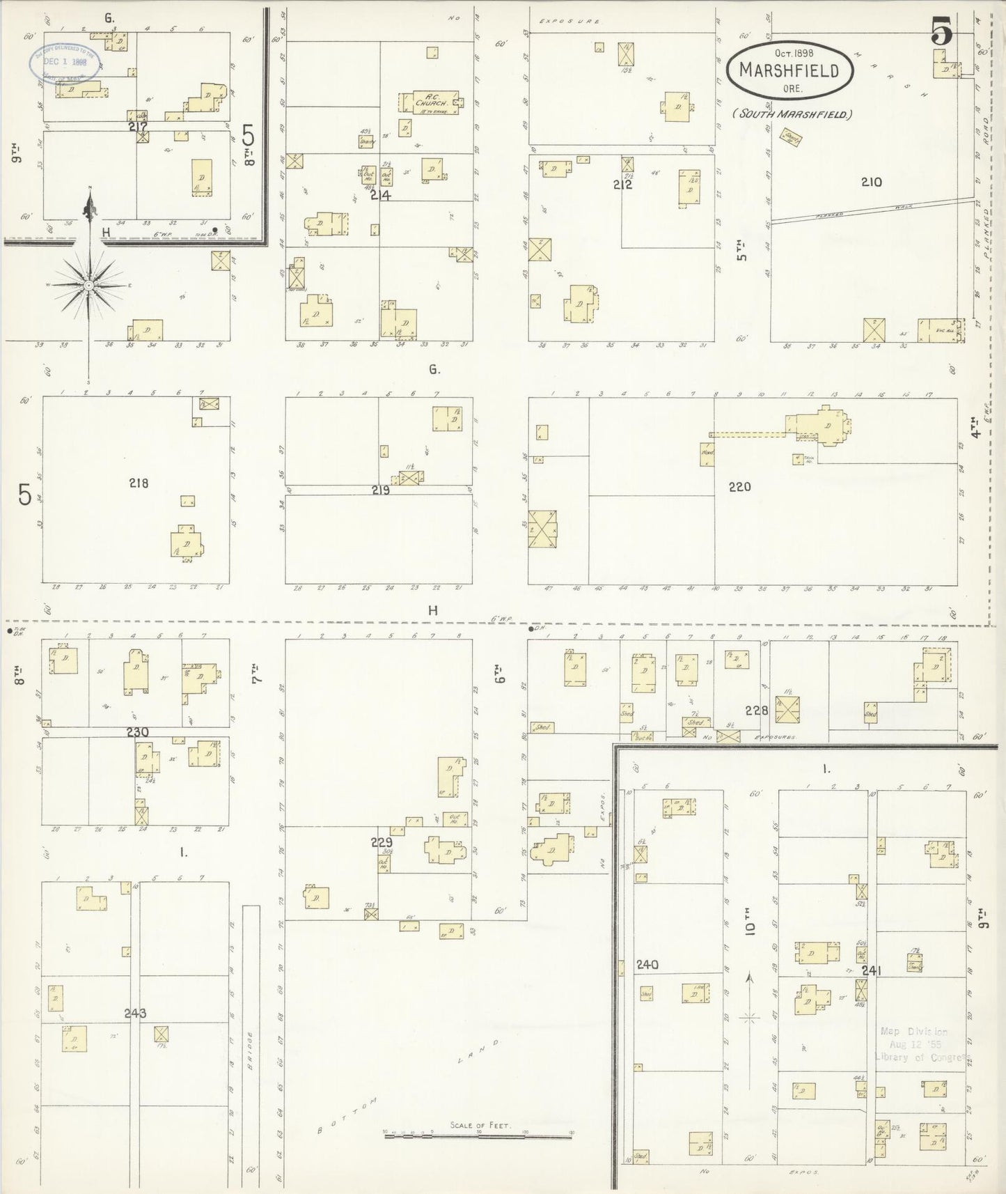 Sanborn Fire Insurance Map from Marshfield, Coos County, Oregon (1898), Sheet #0005 - Complete Map Set gallery image, historic Sanborn map, vintage wall art, Oregon Oregon