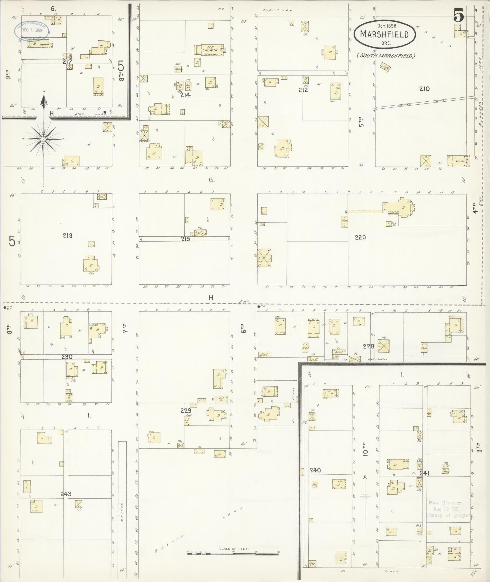 Sanborn Fire Insurance Map from Marshfield, Coos County, Oregon (1898), Sheet #0005 - Complete Map Set gallery image, historic Sanborn map, vintage wall art, Oregon Oregon