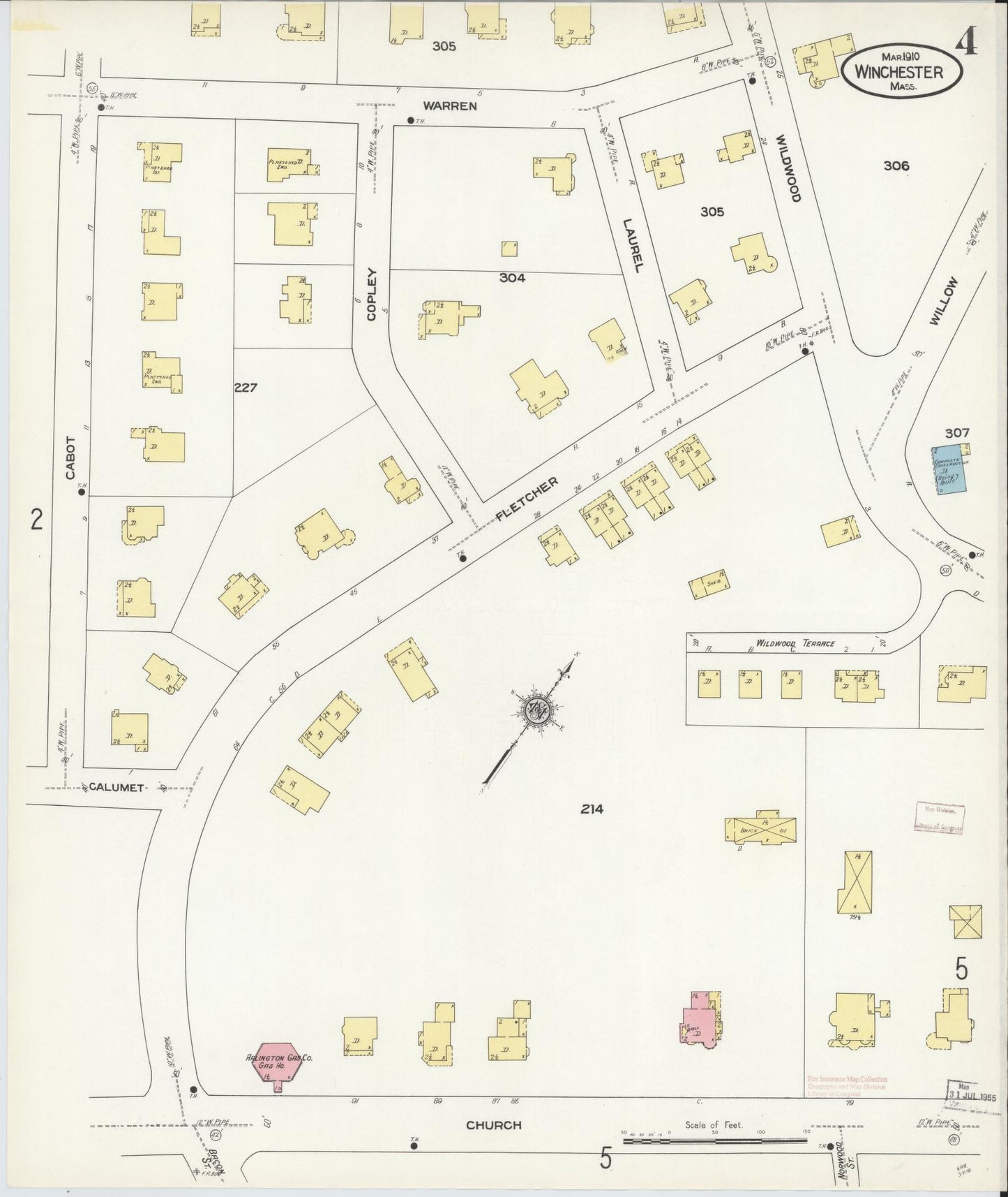 Sanborn Fire Insurance Map from Winchester, Middlesex County, Massachusetts (1910), Sheet #0004 - Historic Sanborn Fire Insurance Map Print, vintage old map wall art, antique decor, genealogy gift, Massachusetts Massachusetts map