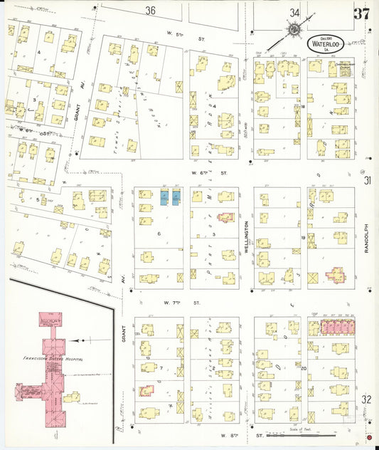 Sanborn Fire Insurance Map from Waterloo, Black Hawk County, Iowa (1910), Sheet #0037 - Historic Sanborn Fire Insurance Map Print, vintage old map wall art