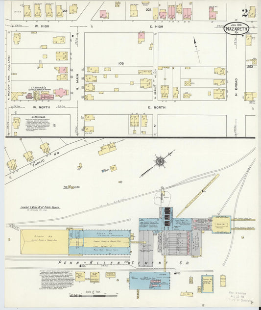 Sanborn Fire Insurance Map from Nazareth, Northampton County, Pennsylvania (1912), Sheet #0002 - Historic Sanborn Fire Insurance Map Print, vintage old map wall art, antique decor, genealogy gift, Pennsylvania Pennsylvania map