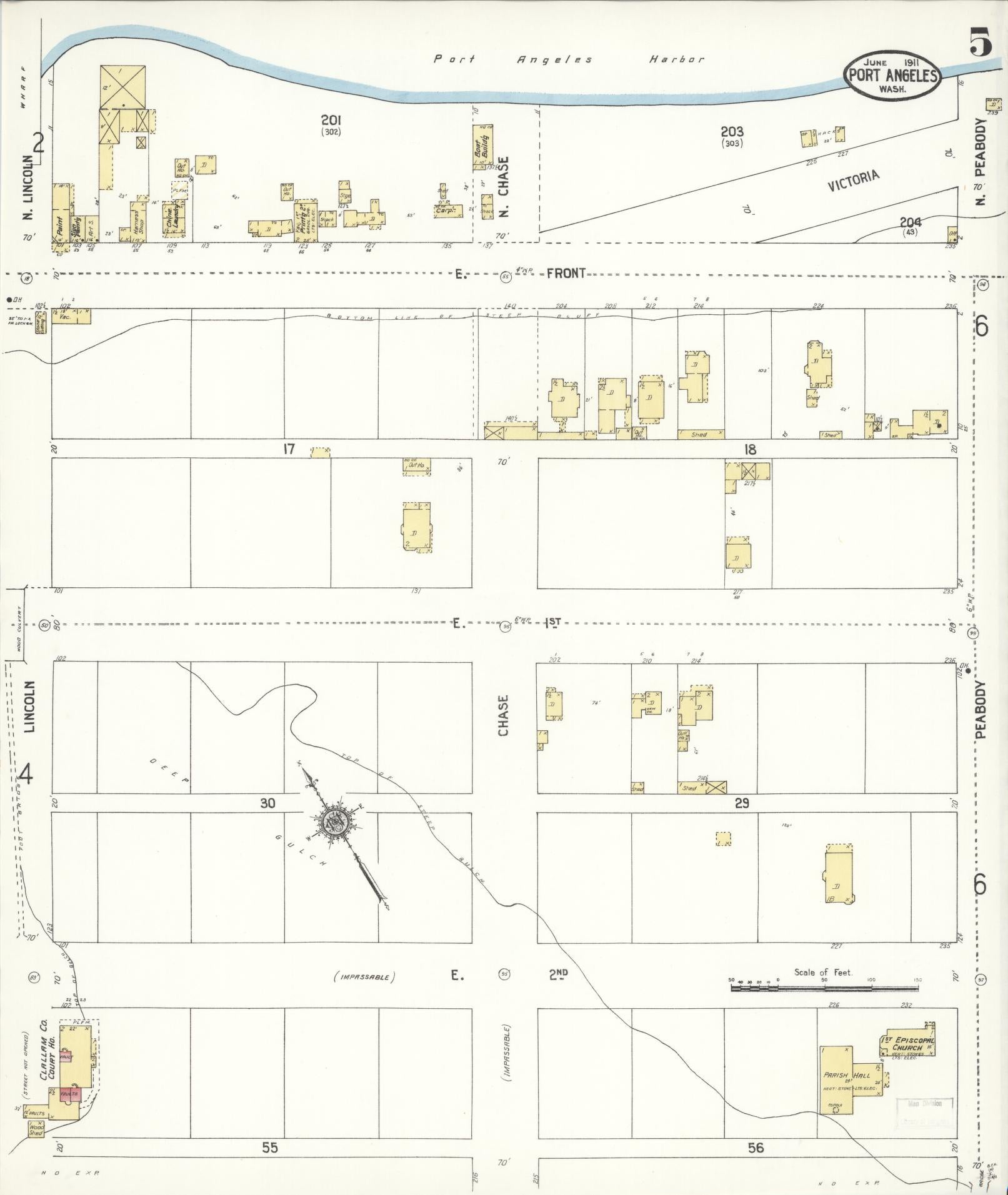 Sanborn Fire Insurance Map from Port Angeles, Clallam County, Washington (1911), Sheet #0005 - Complete Map Set gallery image, historic Sanborn map, vintage wall art, Washington Washington