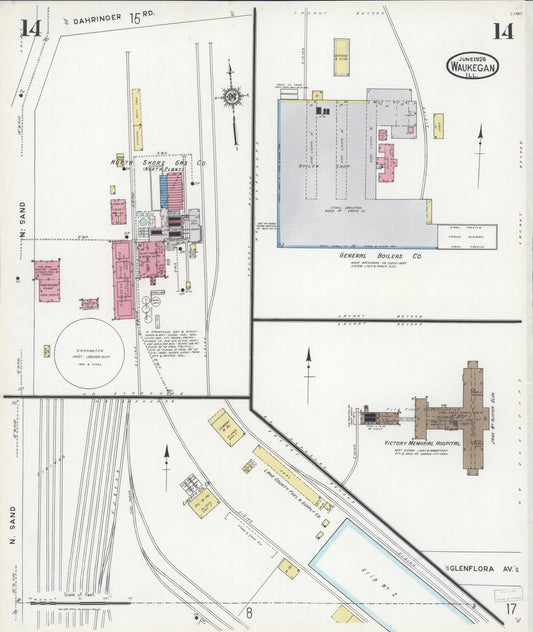 Sanborn Fire Insurance Map from Waukegan, Lake County, Illinois. (1924), Sheet 14 – Historic Sanborn Fire Insurance Map Print