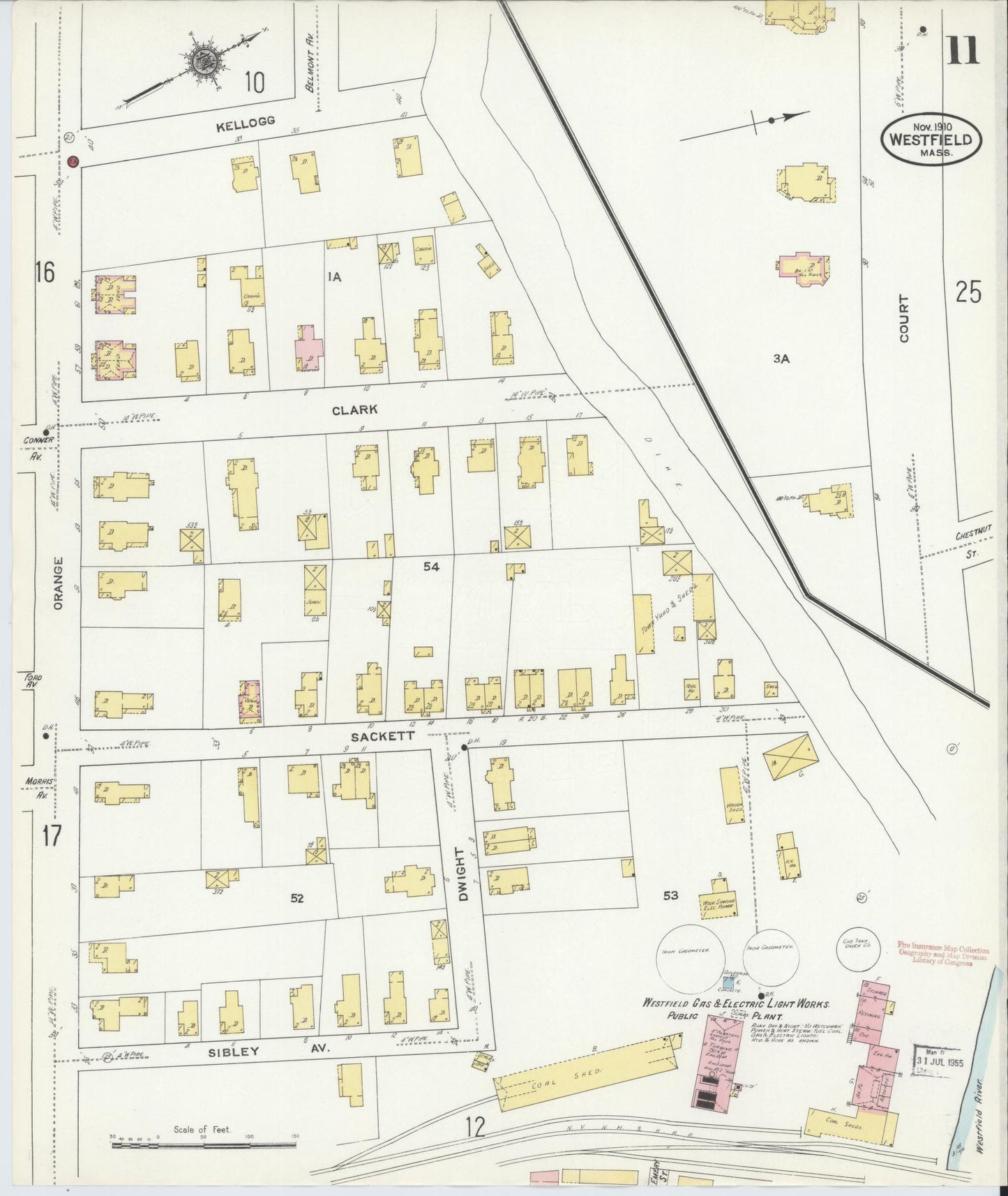 Sanborn Fire Insurance Map from Westfield, Hampden County, Massachusetts (1910), Sheet #0011 - Complete Map Set gallery image, historic Sanborn map, vintage wall art, Massachusetts Massachusetts