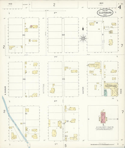 Sanborn Fire Insurance Map from Ellensburg, Kittitas County, Washington (1897), Sheet #0004 - Complete Map Set gallery image, historic Sanborn map, vintage wall art, Washington Washington