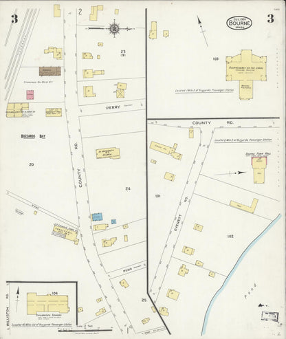 Sanborn Fire Insurance Map from Bourne, Barnstable County, Massachusetts (1924), Sheet #0003 - Historic Sanborn Fire Insurance Map Print, vintage old map wall art, antique decor, genealogy gift, Massachusetts Massachusetts map