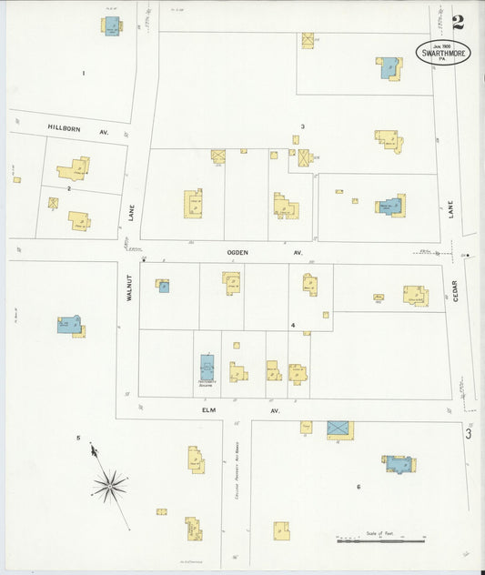 Sanborn Fire Insurance Map from Swarthmore, Delaware County, Pennsylvania (1909), Sheet #0002 - Historic Sanborn Fire Insurance Map Print, vintage old map wall art, antique decor, genealogy gift, Swarthmore Delaware map