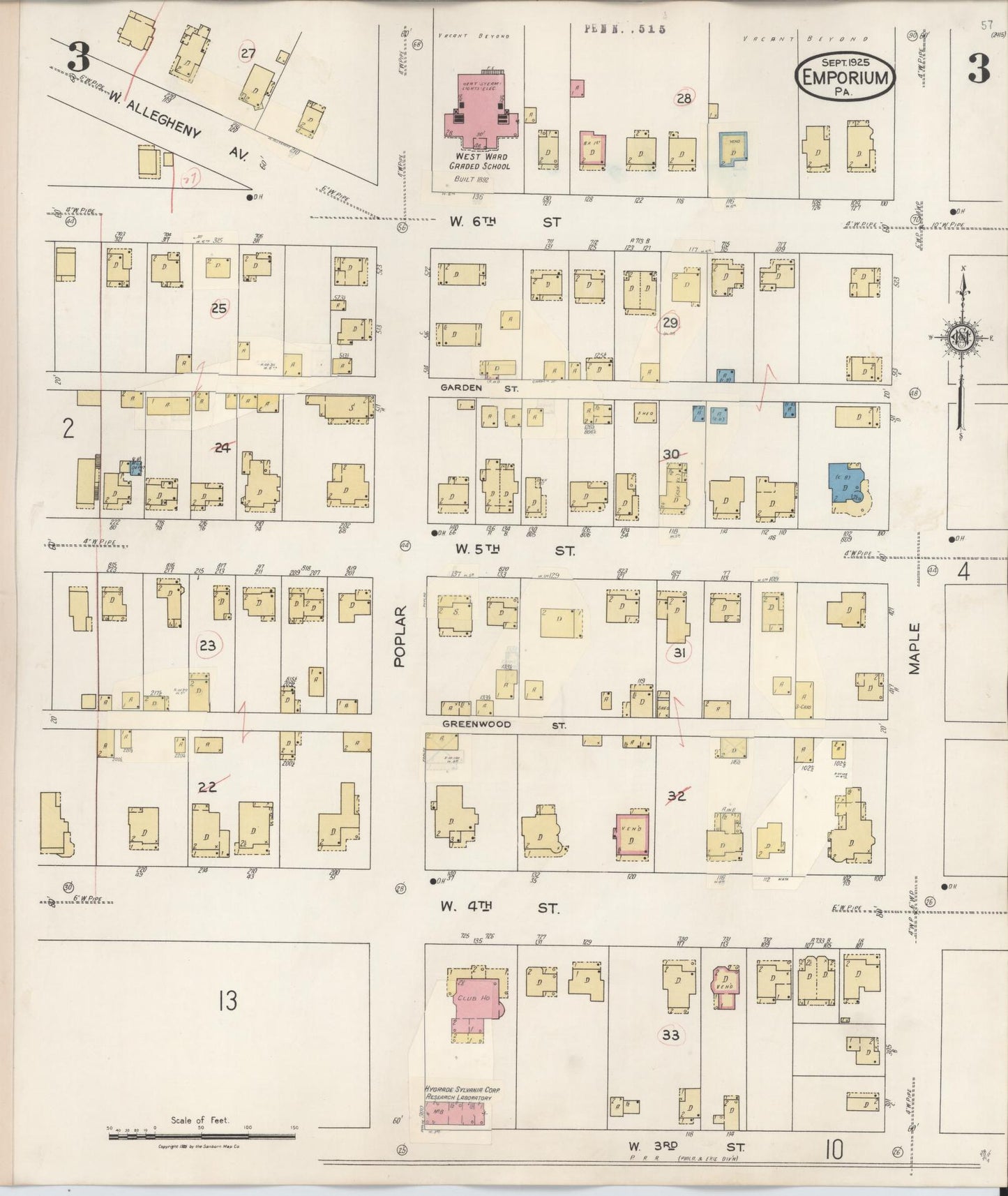 Sanborn Fire Insurance Map from Emporium, Cameron County, Pennsylvania (1938), Sheet #0003 - Historic Sanborn Fire Insurance Map Print, vintage old map wall art, antique decor, genealogy gift, Pennsylvania Pennsylvania map