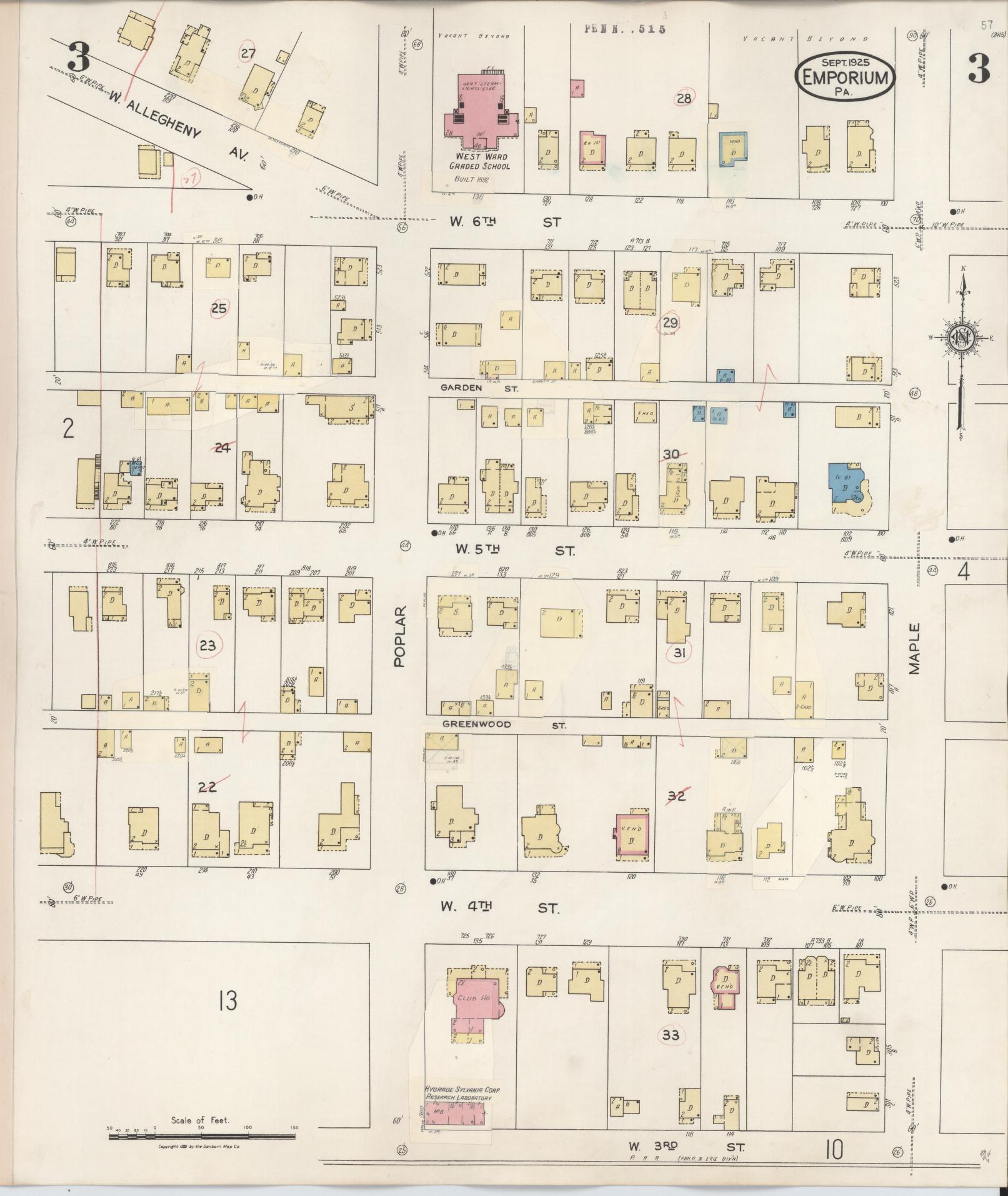 Sanborn Fire Insurance Map from Emporium, Cameron County, Pennsylvania (1938), Sheet #0003 - Historic Sanborn Fire Insurance Map Print, vintage old map wall art, antique decor, genealogy gift, Pennsylvania Pennsylvania map