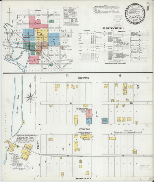 Sanborn Fire Insurance Map from Clay Center, Clay County, Kansas (1899), Sheet #0001 - Historic Sanborn Fire Insurance Map Print, vintage old map wall art, antique decor, genealogy gift, Kansas Kansas map