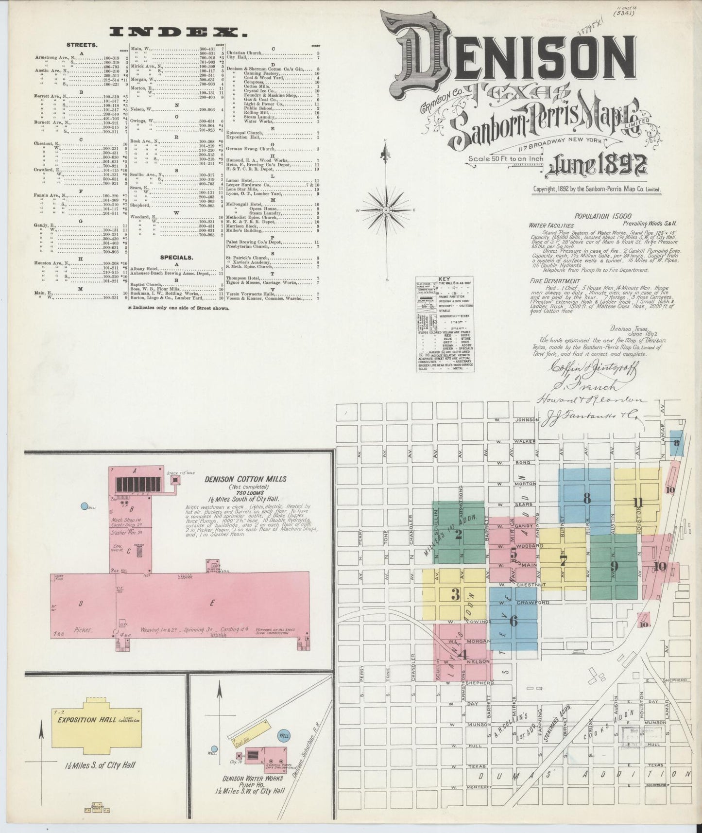 Sanborn Fire Insurance Map from Denison, Grayson County, Texas. (1892) – Historic Sanborn Fire Insurance Map Print