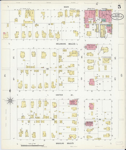 Sanborn Fire Insurance Map from Fairfield, Wayne County, Illinois (1907), Sheet #0005 - Historic Sanborn Fire Insurance Map Print, vintage old map wall art, antique decor, genealogy gift, Illinois Illinois map