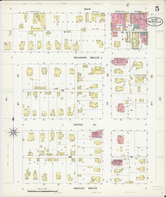 Sanborn Fire Insurance Map from Fairfield, Wayne County, Illinois (1907), Sheet #0005 - Historic Sanborn Fire Insurance Map Print, vintage old map wall art, antique decor, genealogy gift, Illinois Illinois map
