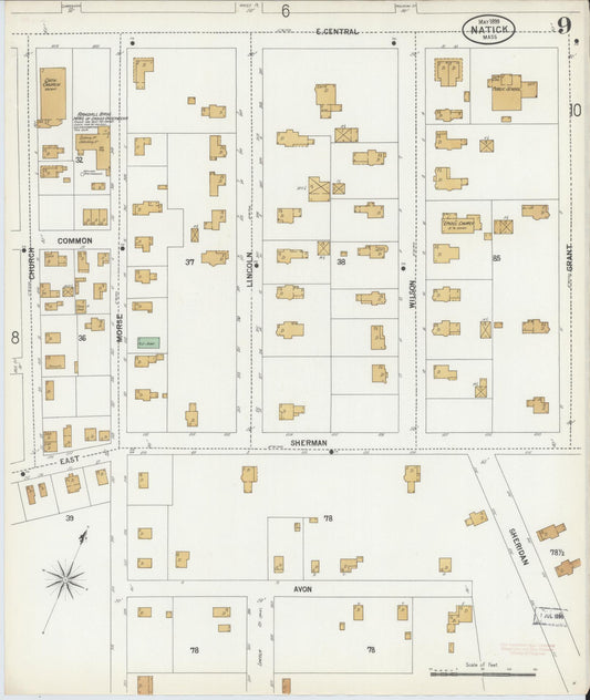 Sanborn Fire Insurance Map from Natick, Middlesex County, Massachusetts (1899), Sheet #0009 - Historic Sanborn Fire Insurance Map Print, vintage old map wall art, antique decor, genealogy gift, Massachusetts Massachusetts map