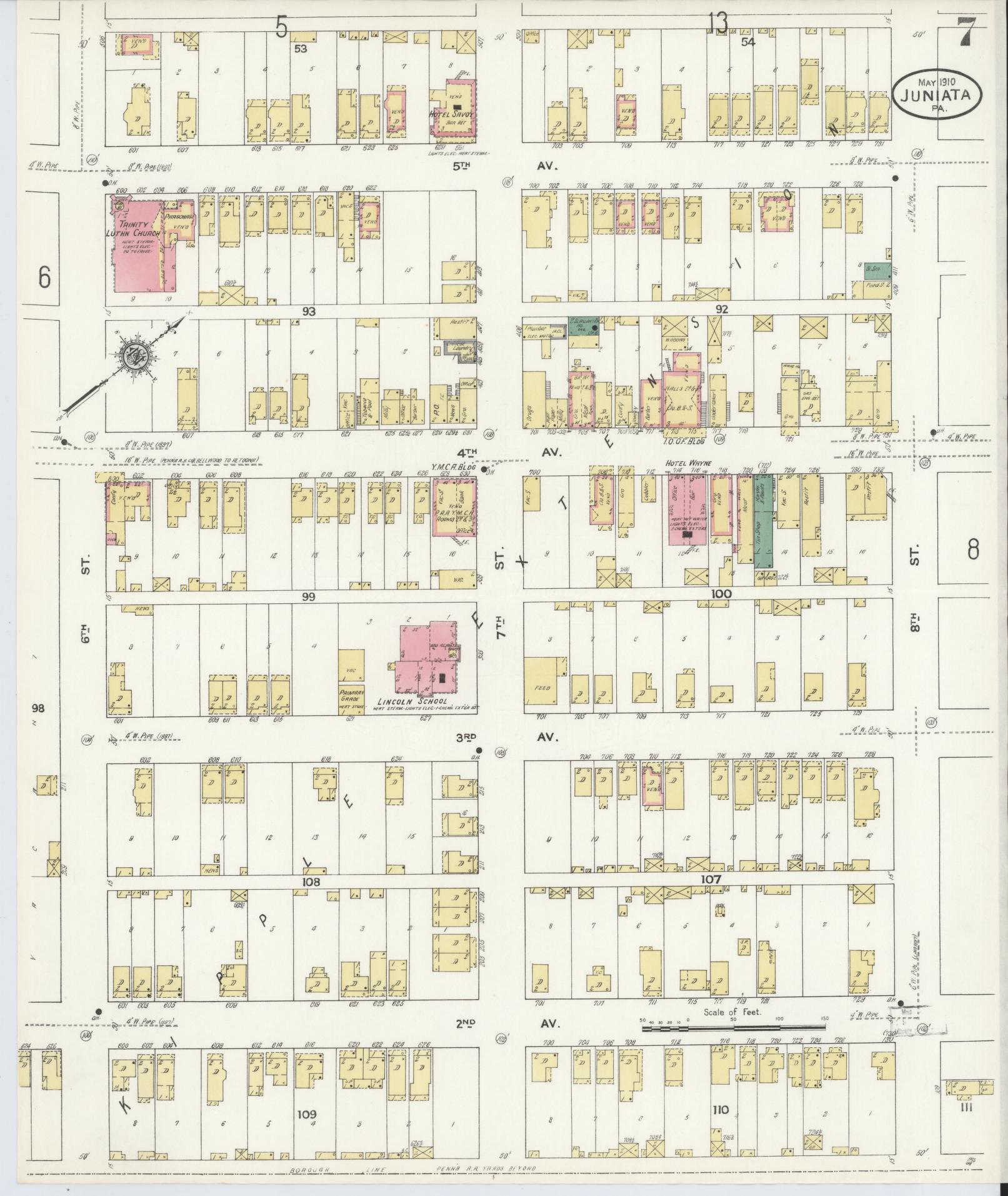 Sanborn Fire Insurance Map from Juniata, Blair County, Pennsylvania (1910), Sheet #0007 - Historic Sanborn Fire Insurance Map Print, vintage old map wall art, antique decor, genealogy gift, Pennsylvania Pennsylvania map