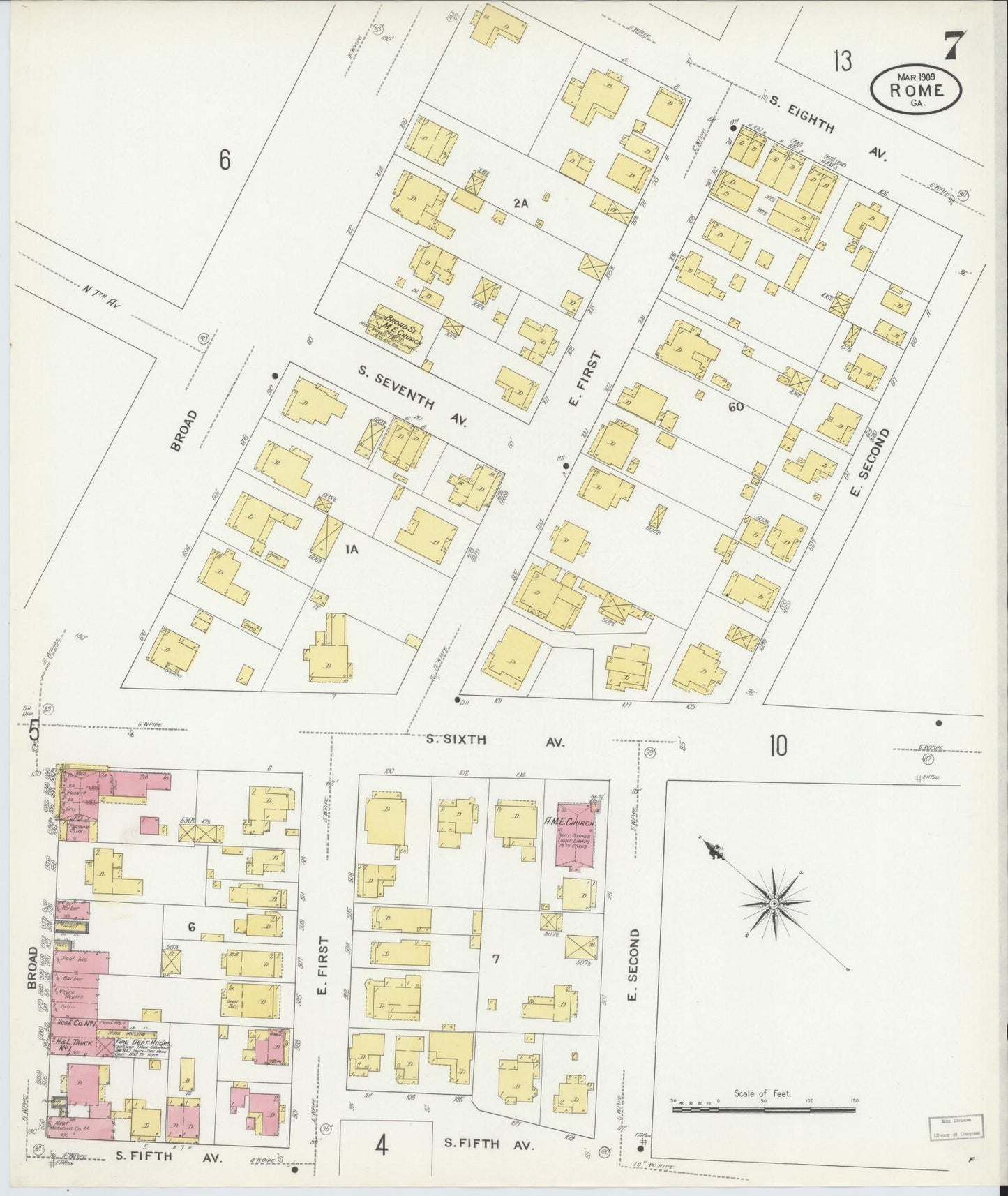 Sanborn Fire Insurance Map from Rome, Floyd County, Georgia (1909), Sheet #0007 - Historic Sanborn Fire Insurance Map Print, vintage old map wall art, antique decor, genealogy gift, Georgia Georgia map