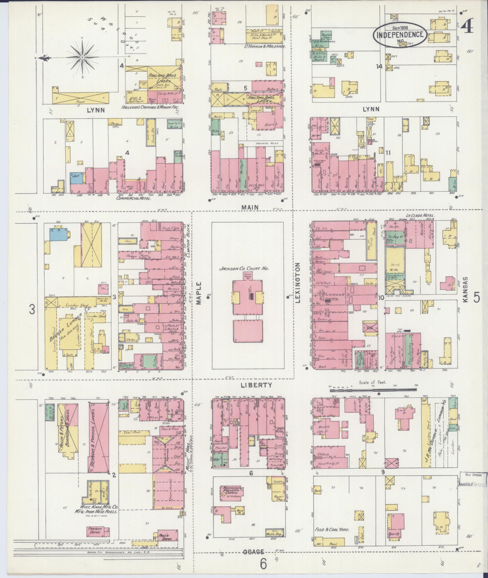 Sanborn Fire Insurance Map from Independence, Jackson County, Missouri (1898), Sheet #0004 - Historic Sanborn Fire Insurance Map Print, vintage old map wall art, antique decor, genealogy gift, Missouri Missouri map