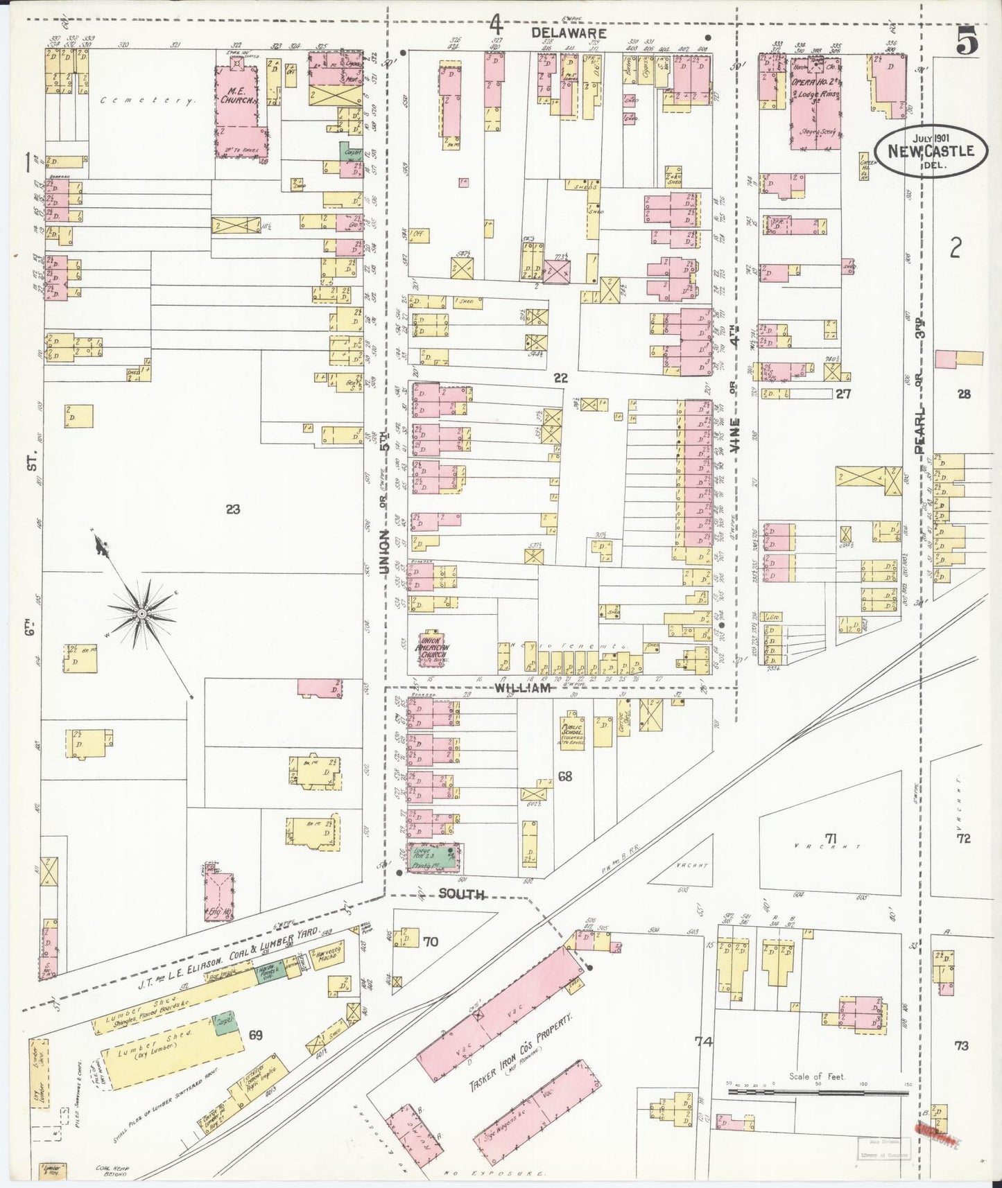 Sanborn Fire Insurance Map from New Castle, New Castle County, Delaware (1901), Sheet #0005 - Complete Map Set gallery image, historic Sanborn map, vintage wall art, Delaware Delaware